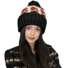 Strickmütze für Damen, warmer Ohrenschutz, Baumwollmütze, kuschelig, weich, Herbst- und Wintermütze, schwarz, Einheitsgröße