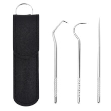 Clearance! SLMOTUAE 3-Pc Stainless Steel Toothpicks Set, Reusable & Portable, Keychain Travel Teeth Cleaning Tools, Compatible with All