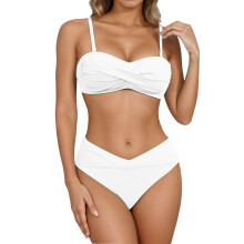 Bikiniset för kvinnor, Fransad bikini-bh-set med strumpebandshållare och tygdesign för dansuppträdanden och badkläder, Dambikini, Vit, 2XL