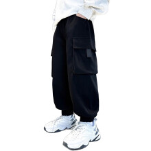 Pantaloni da ragazza, pantaloni cargo per ragazzi, pantaloni cargo jogger casual da ragazza con elastico in vita e tasche, jeans da ragazza, 02 Nero,