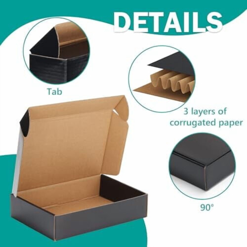 Caixas de papelão pretas para envio, 9x6x2 polegadas, pacote com 40 unidades 2
