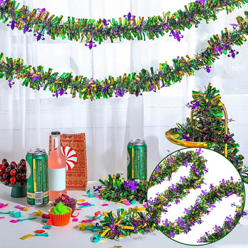 Glitter slinger van 2 meter in paars, groen en goud. 2