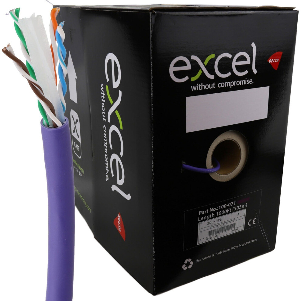 Excel Copper Cat6 Network Cable U/Utp Low Smoke Lsoh Euroclass Dca 305M Violet 5055540500966