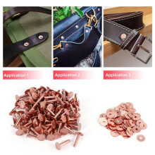 100 Sets Copper Rivets and Burrs Washers Leather Copper Rivet Fastener for Wallets Collars Leather DIY Supplies