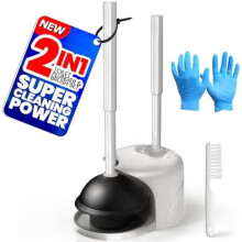 Ensemble brosse et ventouse pour toilettes gris clair 2 en 1