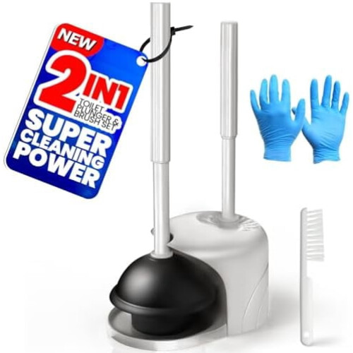 Ensemble brosse et ventouse pour toilettes gris clair 2 en 1