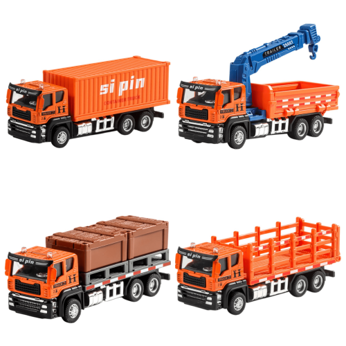 Technische speelgoedtrucks set, metaal, wrijvingsaangedreven, 4-pack