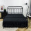 Saia de cama preta lisa com borda de babados, 78x80+14 polegadas, 1 peça 1