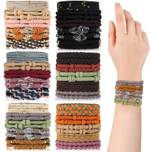 Paquete de 60 pulseras para el cabello estilo boho para mujer, 10 estilos diferentes.