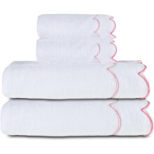 Cotton Bath Towel Set Pink4-Piece Embroidered Scalloped