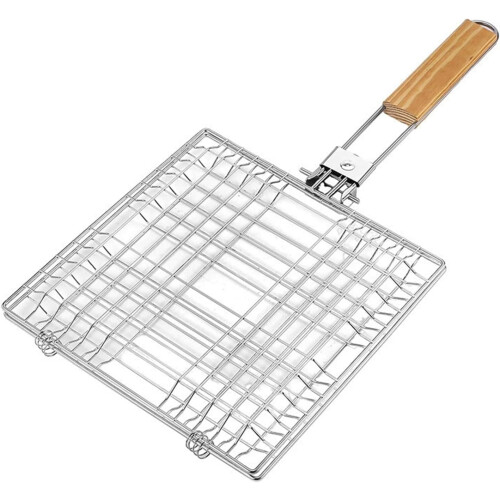 Πτυσσόμενη σχάρα BBQ για ψάρια, ξύλινη λαβή για αντοχή στη θερμότητα