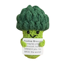 Positiv broccoli plyschleksak inspirerande virkdesign, motiverande present till pojkar, flickor och vuxna, unik handgjord dekor
