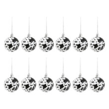 12 boules de Noël imprimées peau de vache, 6 cm, noir/marron, décoration rustique pour sapin de Noël (compatibles avec les sapins de Noël)