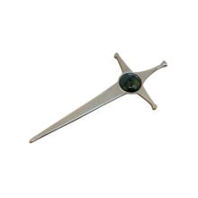 Scottish Polished Pewter Heathergem Sword Kilt Pin