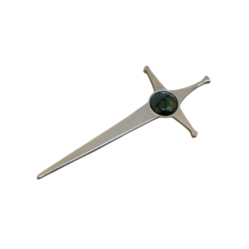 Scottish Polished Pewter Heathergem Sword Kilt Pin