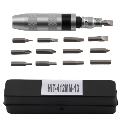 1/2" Drive Impact Screwdriver 12pcs Bits Slotted Hex Soft Grip Chrome