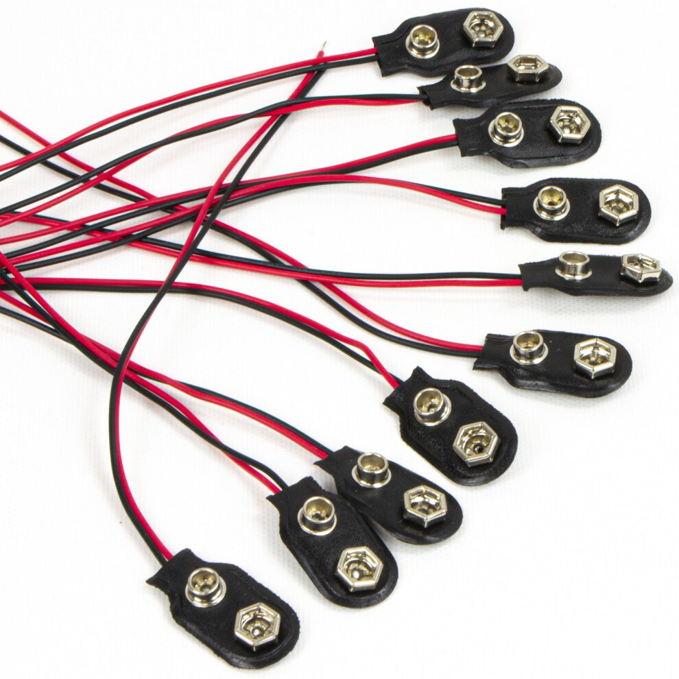 Kenable Pp3 9V Square Battery Snap Clipon Connector Solder Lead 150Mm Cable [10 Pack] Black