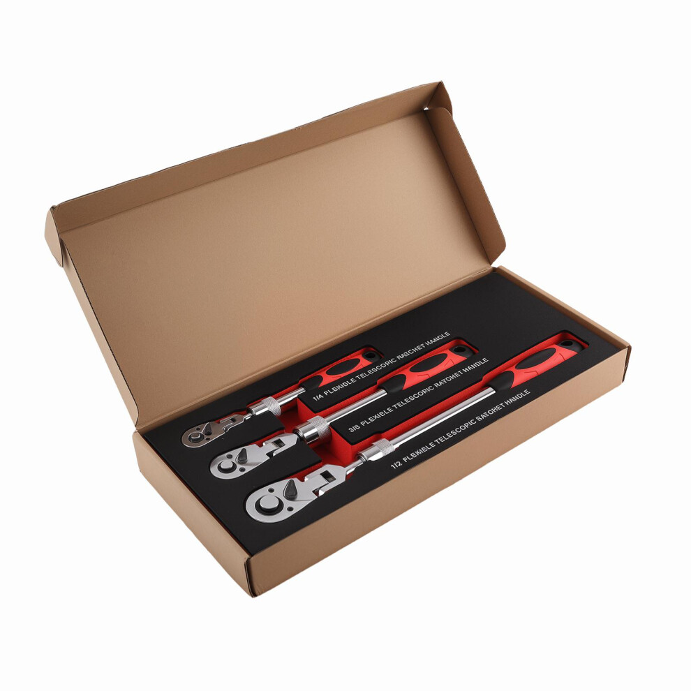 Photos - Other Hand Tools 3X Extendable Flex-Head Ratchet Wrench 1/4 3/8 1/2 Drive W/ Storage Case 85MVB4