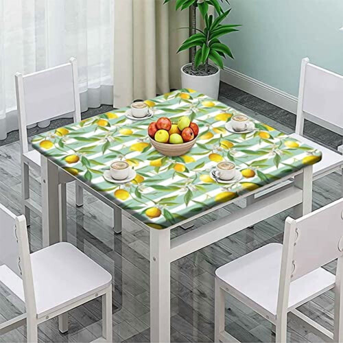 Nappe carrée citron, imperméable et lavable, adaptée à une utilisation intérieure et extérieure, en polyester élastique, convient aux tables