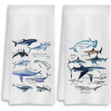 Lot de 2 serviettes requin, 40 x 60 cm, torchons décoratifs pour la salle de bain, la cuisine ou une maison de plage – s'accordent avec une