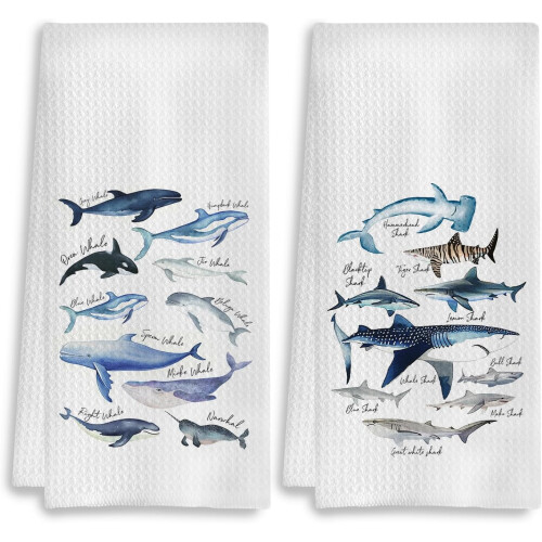 Σετ 2 πετσετών Shark, 16x24", διακοσμητικές πετσέτες χεριών και πιάτων για μπάνιο,