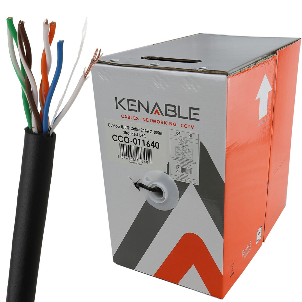Kenable External Cat5e Outdoor Stranded Copper Ethernet Cable Reel Utp For Cctv/Poe 305M