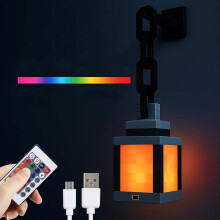 Pixelované nočné svetlo s lampášom – 16-farebná LED nástenná/stolná lampa, dotykové a diaľkové ovládanie, nabíjateľná,