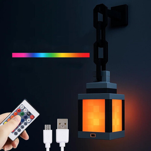 Φωτιστικό νυκτός με pixelated lantern – Φωτιστικό τοίχου/γραφείου LED 16 χρωμάτων, αφής και