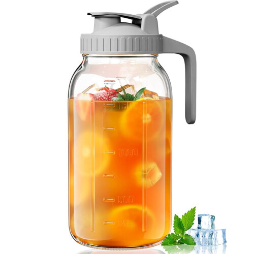 Glaskrug mit Deckel, 1,9 Liter (64 oz), 2 Liter (2 Quart), Weithals
