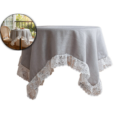 Runde Tischdecke mit Spitzenrüschen, 39 Zoll