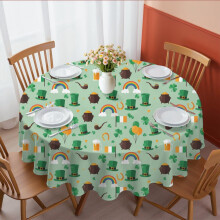 St. Patrick's Day and Flags Round Tablecloth 60", Wrinkle-Resistant Wipeable Cover for Kitchen, Dining, Picnic & Patio
