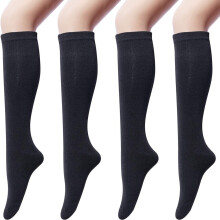 4 paar katoenen kniekousen voor dames, casual effen gebreide kniekousen (zwart)