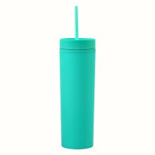 Gobelet isotherme de 473 ml (16 oz) avec couvercle, en plastique à double paroi, réutilisable et fin. Idéal pour les voyages et le café.