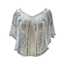 Xale feminino estilo melindrosa dos anos 1920 com lantejoulas e miçangas, ideal para eventos noturnos, festas e casamentos – Combina com estilos