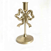 Metallener Kerzenständer in Schleife (Rosa/Gold/Weiß), romantische Dekoration, Ornament für die Weihnachtstafel, 19,5 x 10 cm