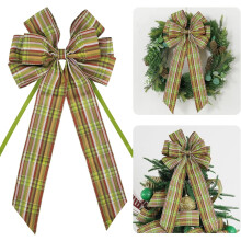 Fiocchi per albero di Natale autunnali a quadri, 1020'', con bordo in filo metallico, fiocchi verdi per ghirlande e confezioni regalo, 2 pezzi