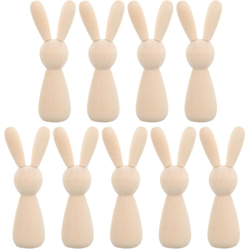 Bonecos de coelho de madeira bege, 10 peças, 9 cm (3,54 polegadas)