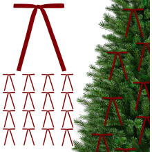 Nœuds en velours pour sapin de Noël – 16 ornements rustiques vintage en ruban, rouges, 12,5 x 17,5 cm, guirlande d'intérieur et d'extérieur,
