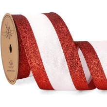 Ribín Sreangaithe Glitter Dearg & Bán, 2.5", 10 Slat – Crann Nollag, Bronntanais, Fleascáin, Garlandaí, Boghaí, Ceardaíocht, Maisiúcháin