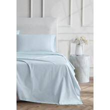 Ensemble de draps en percale de coton bleu clair, taille standard, 4 pièces