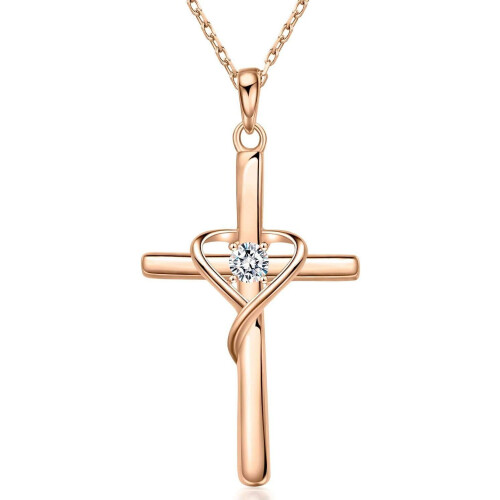 925Sterling Silver Cross Necklace with CZ Birthstone