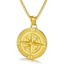 Collier pendentif boussole pour homme en acier inoxydable
