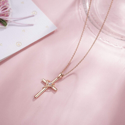 925Sterling Silver Cross Necklace with CZ Birthstone 2