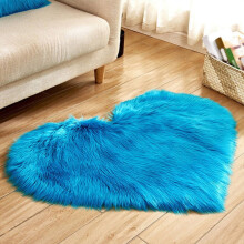 heart-shaped fluffy faux fur fluffy carpet fluffy carpet floor mat home bedroom, blue, 1 piece