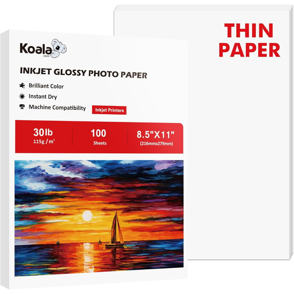Glossy Thin Inkjet Paper 8.5X11 Inches 100 Sheets Compatible With Inkjet Printer Use Dye Ink 115Gsm 9071309048162