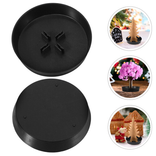 Stable Mini Tree Stand with Round Base, Black Plastic, 48 Pieces for Crafting and Projects