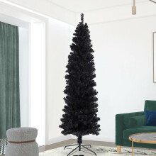 PAPROOS 7.5FT Slim Black Pencil Christmas Tree – 1000 Tips, Foldable Metal Stand, Indoor/Outdoor Xmas Tree