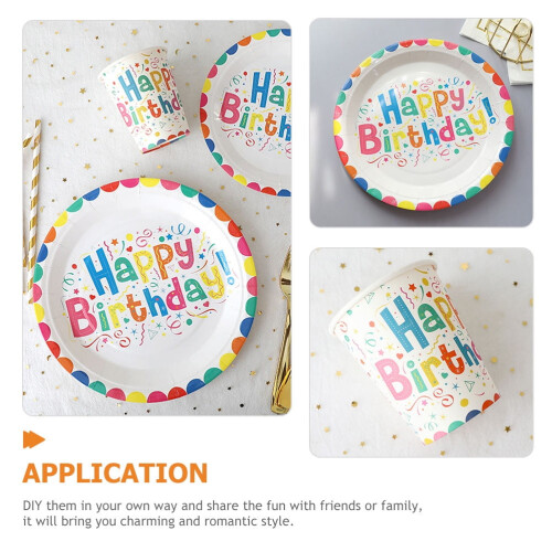 Set di stoviglie di carta multicolore per compleanno