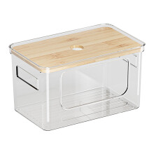 Acrylic Trash Bag Dispenser with Bamboo Top, Extra Large Under-Sink Holder for Kitchen, Cabinet, Laundry & Pantry – 1PC, 10.6"x6.5"x6.1"