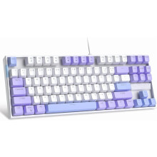 75% Mechanical Gaming Keyboard, Red, Blue Backlit, 87 Compact TKL Wired Computer Keyboard for Laptop PC Gamer - White/Purple